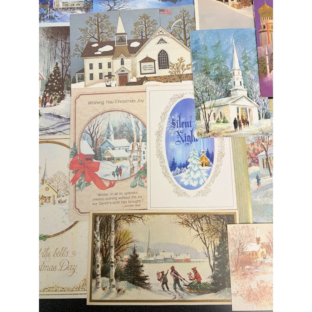 Vintage Christmas Cards Fronts ONLY Churches Cathedrals Scrapbooking Crafts 50+